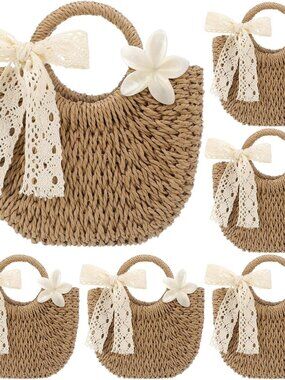 Straw Tote Bags with Flower Hair Clips Bridesmaid Boho Beach Bag Straw Purses Bu